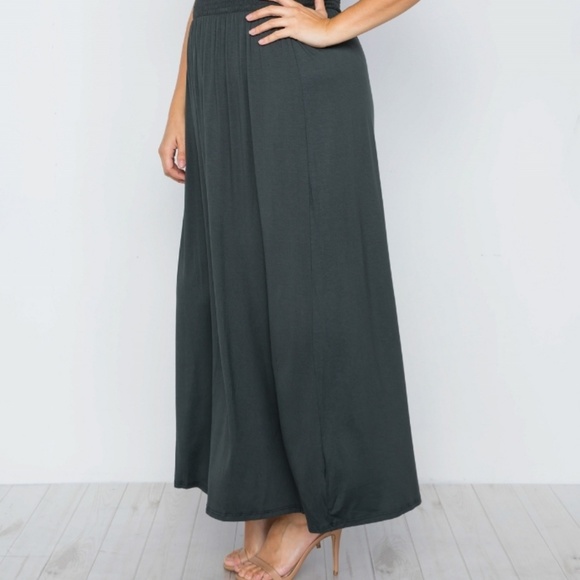 Plus Size Hunter Green Smoked Solid Maxi Dress - Picture 4 of 5
